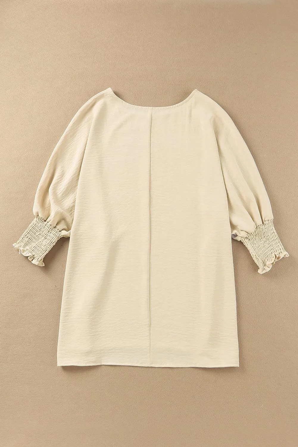 Smocked Wrist Shift Top Blouse for Women - Apricot