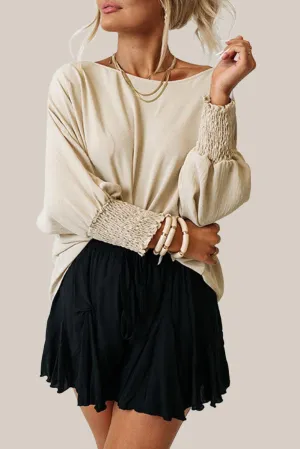 Smocked Wrist Shift Top Blouse for Women - Apricot