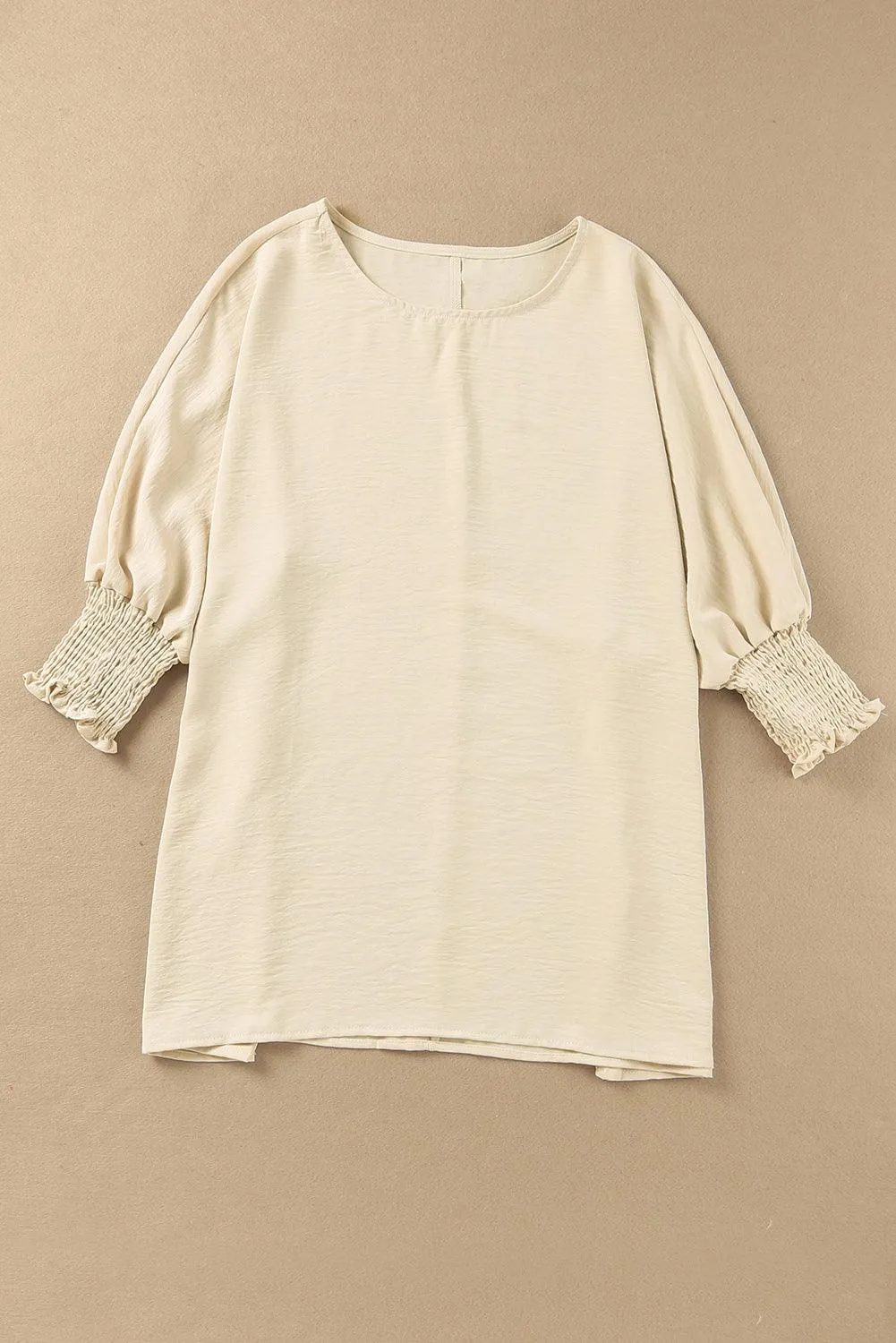 Smocked Wrist Shift Top Blouse for Women - Apricot