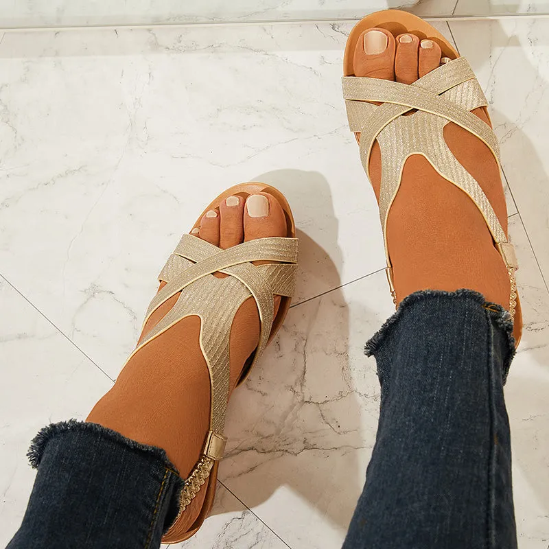 Sohiwoo  Women Peep Toe Low Wedge Sandals Crisscross Ankle Strap Dress Shoes