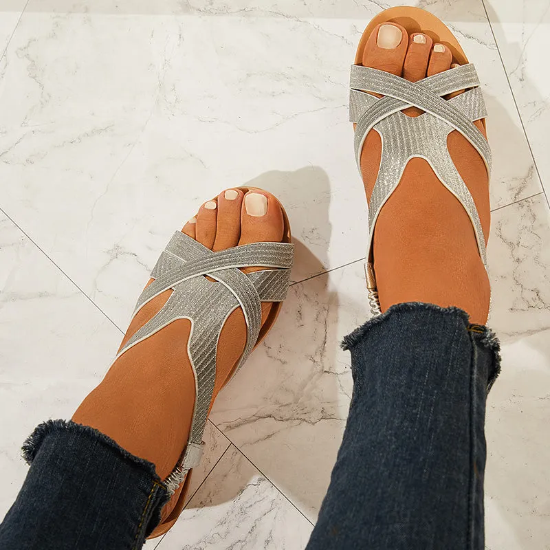 Sohiwoo  Women Peep Toe Low Wedge Sandals Crisscross Ankle Strap Dress Shoes
