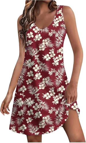 Summer Dresses for Women 2025 Beach Vacation Sundresses Plus Size Hawaiian Dresses Floral Print Boho Tank Dress