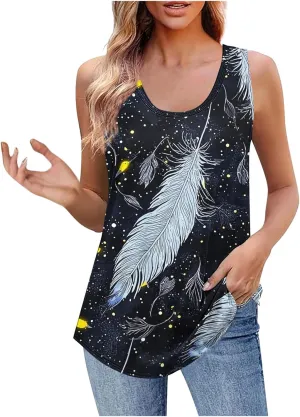 Summer Tank Tops for Women 2025 Printed V Neck Sleeveless Casual Tunic Camisole Soft Beach Vacation Dressy Tank Top