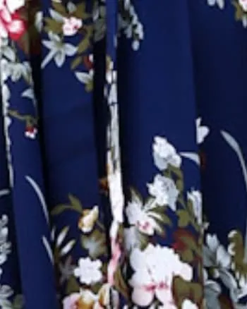 V Neck Floral Print Flowy Navy Maxi Dress | Navy