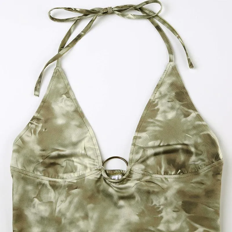 V-Neck Tie-Dye Halter Crop Top