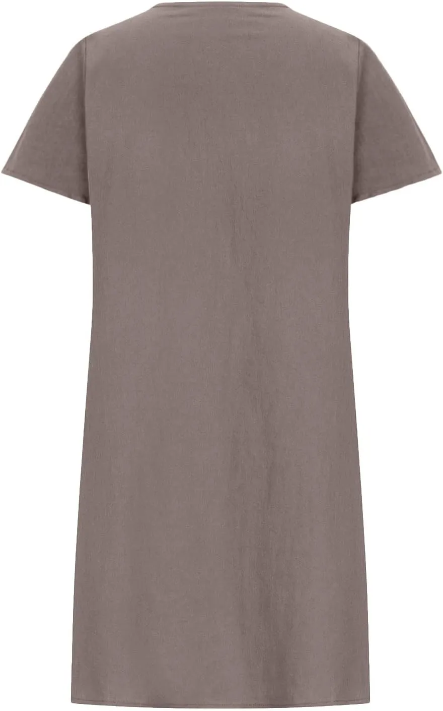 Women Cotton Linen Dresses Crew Neck Short Sleeve Pleated Front Stripe Printed Knee Length Loose Fit Summer Dress
