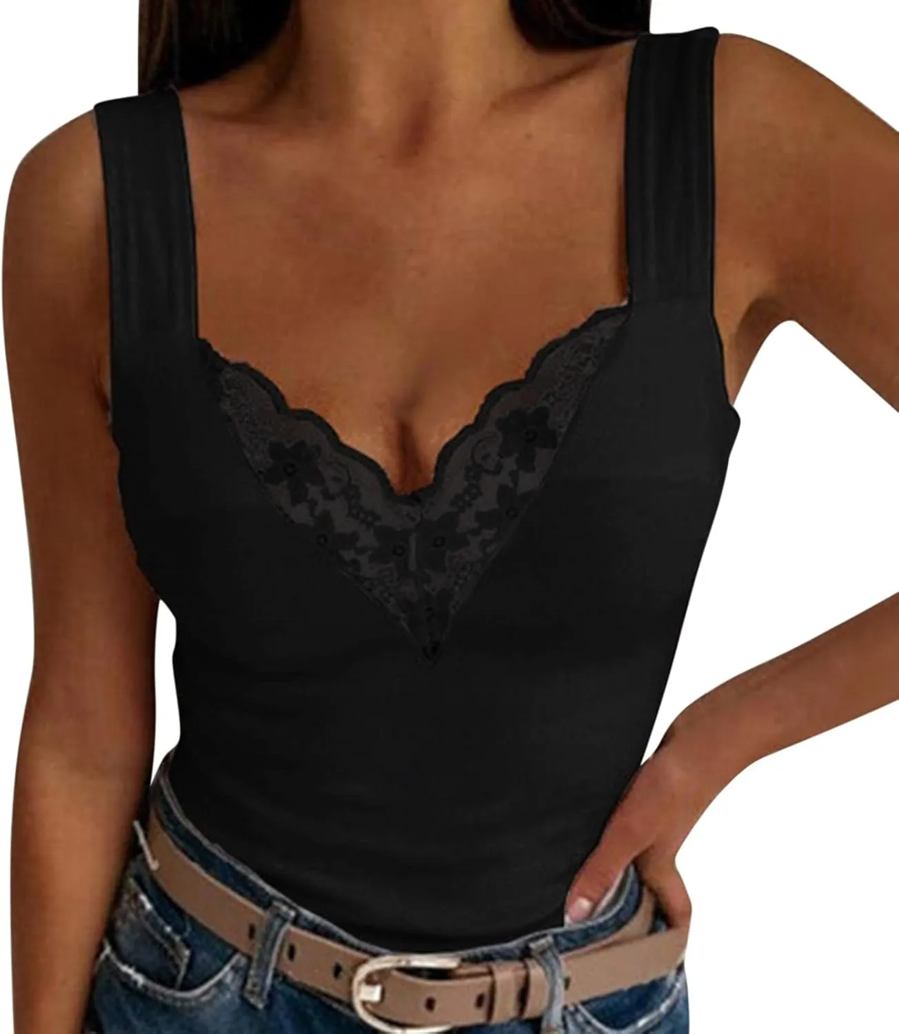 Women Fashion V Neck Floral Print Sleeveless Casual Backless Lace Tank Top Long Tops
