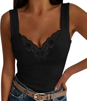 Women Fashion V Neck Floral Print Sleeveless Casual Backless Lace Tank Top Long Tops