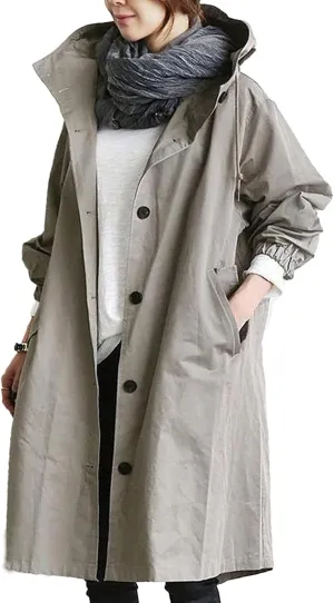 Women Long Raincoat Waterproof Hooded Trench Coats Button Up Windbreaker Travel S-5XL,Rain Jacket Plus Size