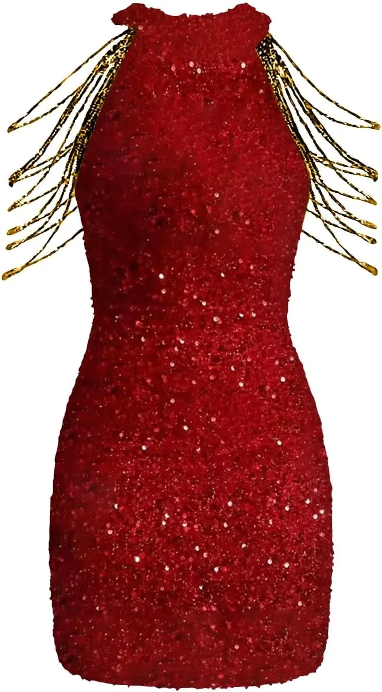 Women Sequin Sexy V Neck Shift Dress Sparkly Glitter Sleeveless Short Flowy Loose Party Night Out Club Dress
