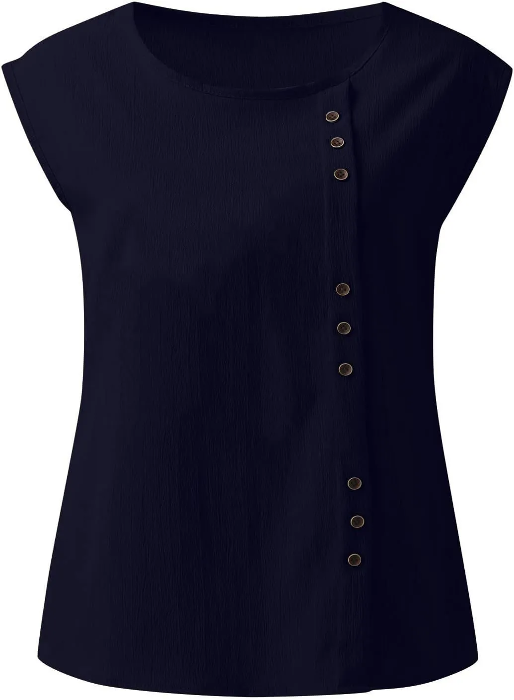 Women's Cotton Linen Tank Tops Trendy Crewneck Sleeveless Button Solid Tunic Tank Casual Summer Outdoor Dressy Vest