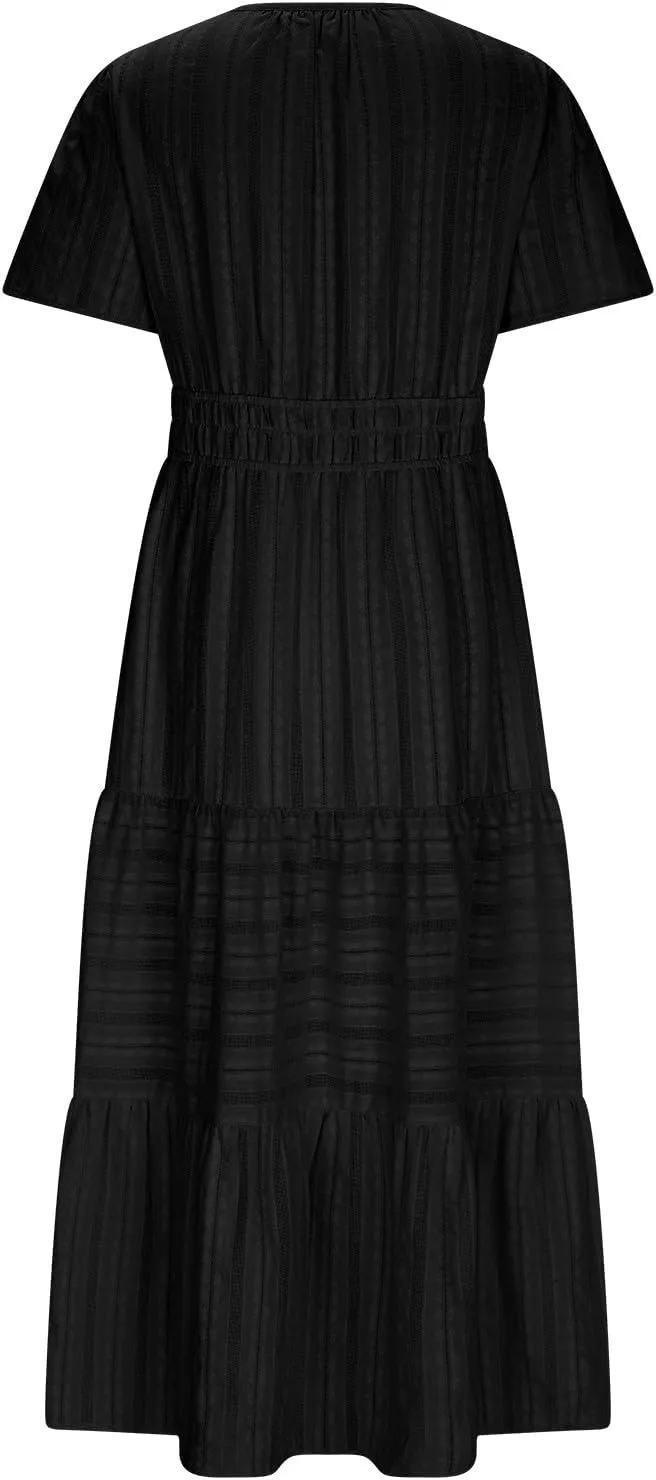 Women's Elegant Long Dress V Neck Short Sleeve A Line Flowy Dresses Empire Waist Tiered Maxi Party Dress Cruise Wear