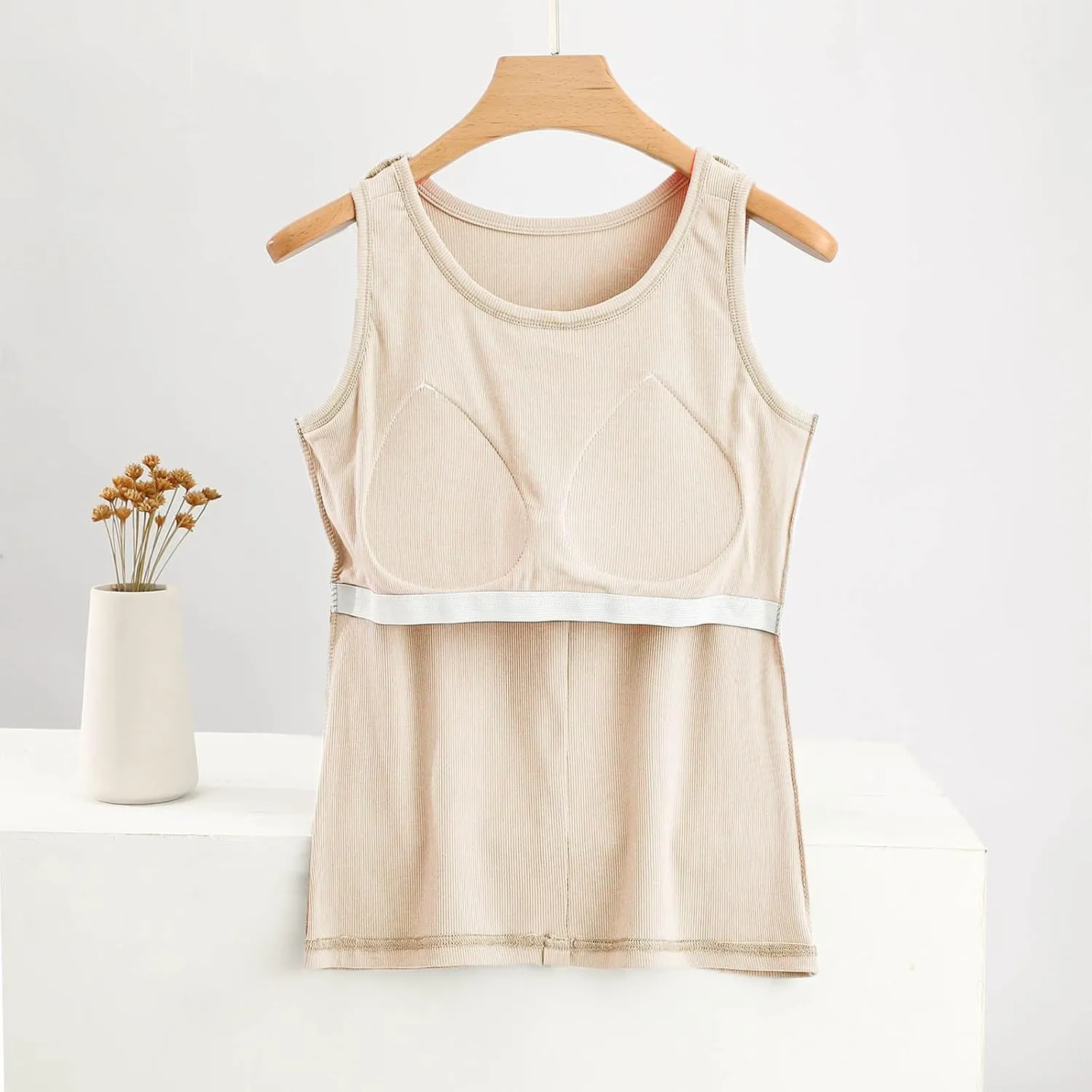 Womens Modal Ribbed Tank Tops Button Deco Summer Comfy Build in Bra Yoga Tops Scoop Neck Sleeveless Undershirts Pjs