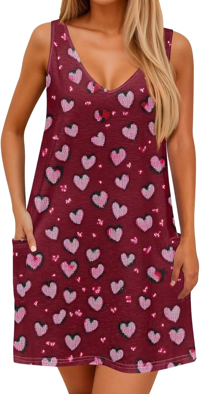 Women's Summer Dresses V Neck Casual Sundress 2025 Beach Swimsuit Coverup Vacation Sleeveless Dress with Pocket