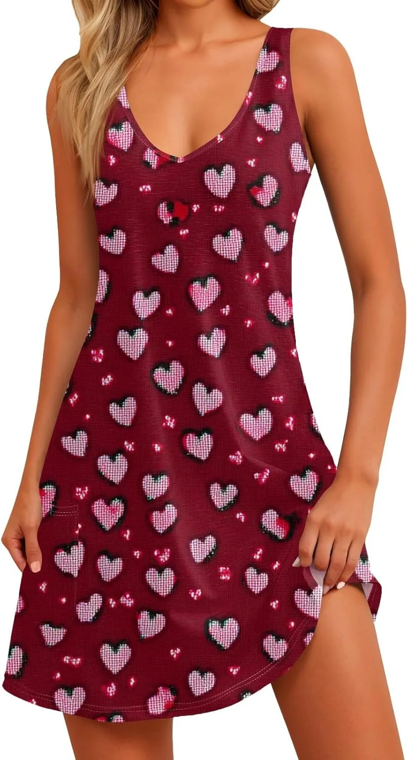 Women's Summer Dresses V Neck Casual Sundress 2025 Beach Swimsuit Coverup Vacation Sleeveless Dress with Pocket